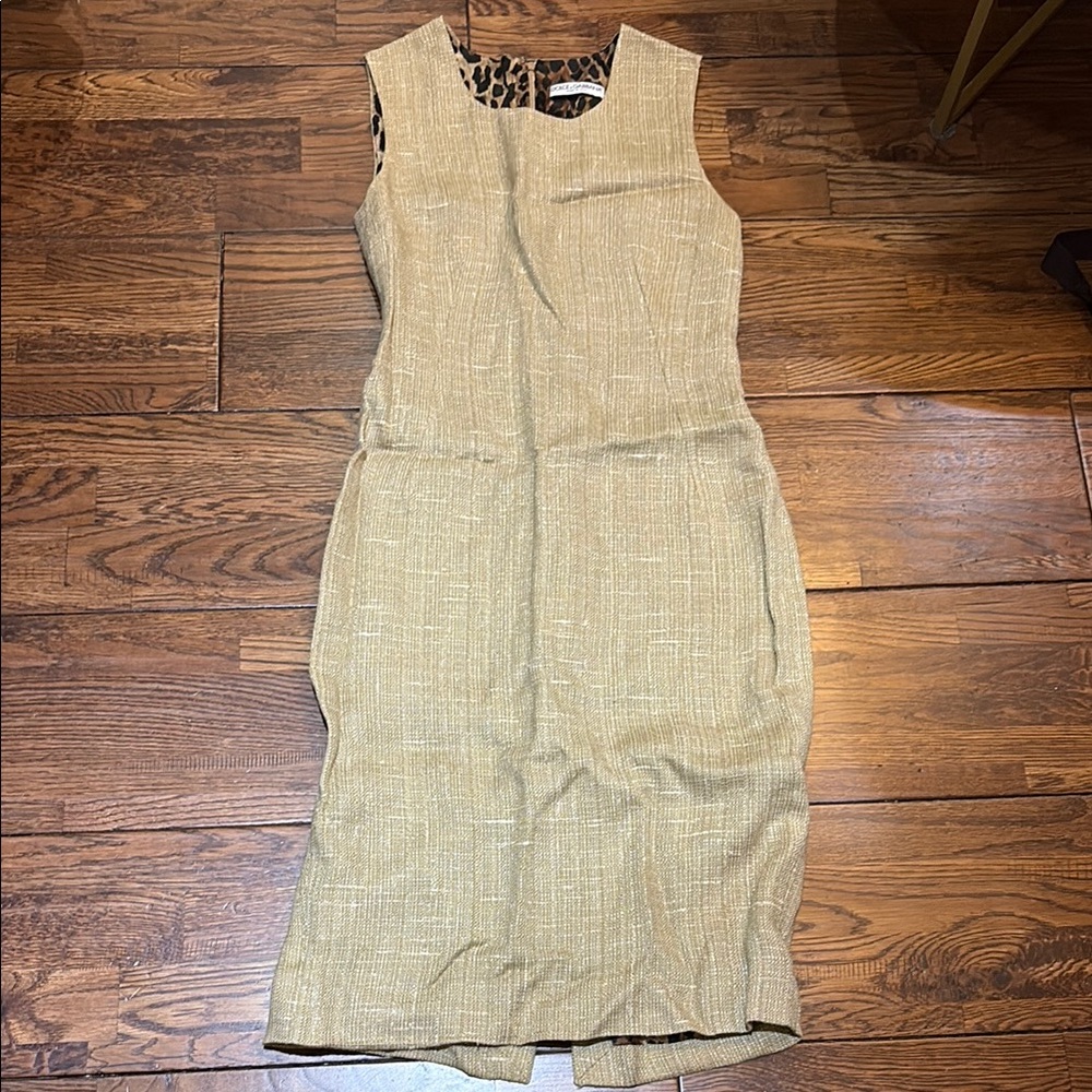 Dolce & Gabbana Tan Sleeveless Sheath Midi Dress